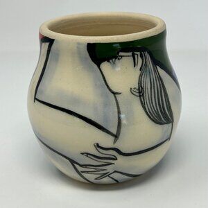"Kiss Me Baby" Ceramics Art Vase Signed 2010 By Ken And Tina Riestere